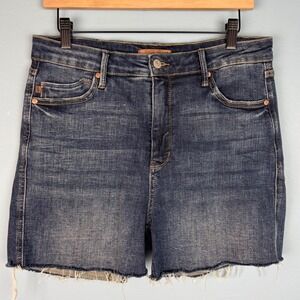 Judy Blue Womens XL Tummy Control Stretch Denim Raw Hem Dark Wash 4" Jean Shorts